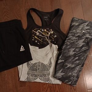 Reebok Shorts/Puma Sports Bra/7Five Tank/Nike Leggings